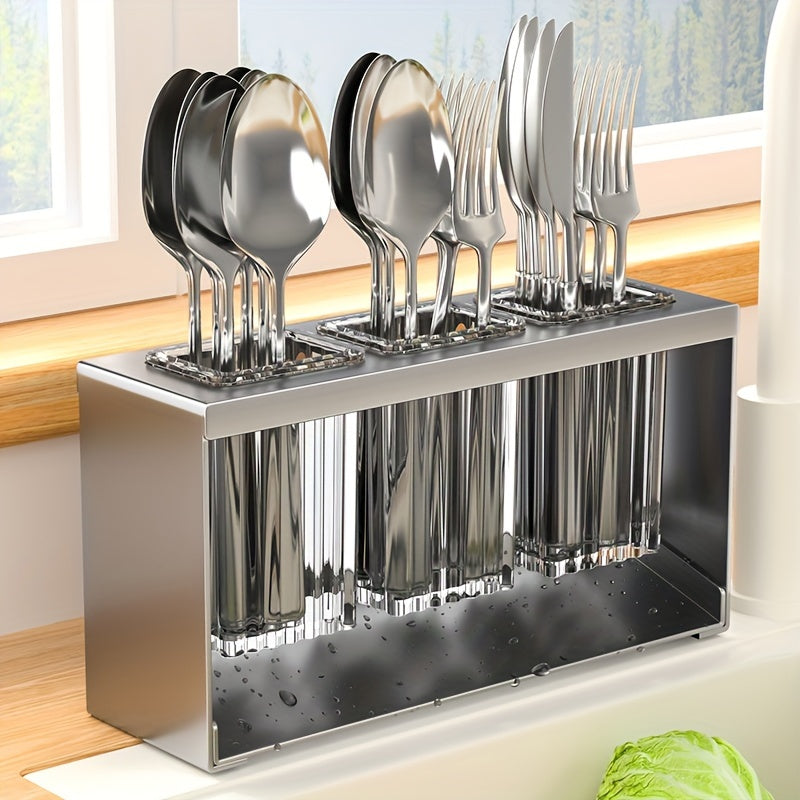 1pc Organizador de Encimera Versátil - Soporte para Cuchillos y Tenedores de Cocina, Caddy para Palillos, Soporte para Pasta de Dientes de Baño, Porta Pinceles de Maquillaje - Diseño Elegante de ABS y Metal para Almacenamiento Eficiente