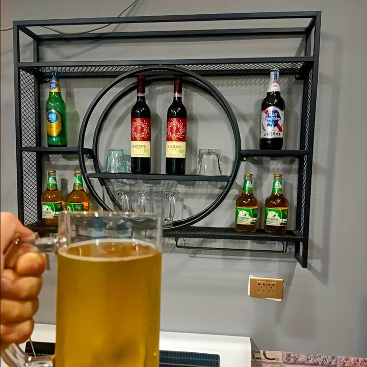 Estante de vino colgante de pared - Estante de exhibición de arte de hierro para el hogar, sala de estar, comedor - Almacenamiento vertical ahorrador de espacio con diseño decorativo de volutas, decoración de vino