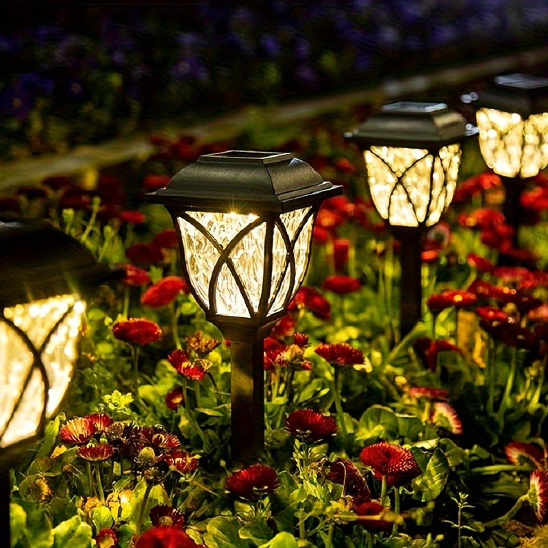 2pcs Luces de Jardín con Energía Solar, Material PP Duradero, Iluminación Exterior Impermeable para Césped con Acabado Metálico Antiguo, Iluminación de Caminos Eficiente en Energía
