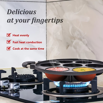 1 pieza, molde de torta de huevo de aleación de aluminio con 7 agujeros, antiadherente, para hacer bolas de pulpo, cocinero versátil, fácil de limpiar, diseño ahorrador de espacio para la cocina y actividades al aire libre, cocinero, forma redonda, molde