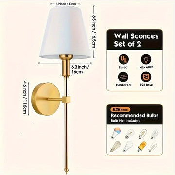 2pcs 2pcs lámpara de pared industrial retro con pantalla de tela blanca, simple y moderna compatible con bombillas E26/E27, adecuada para iluminación comercial en dormitorios, salas de estudio, salas de estar, comedores, cafeterías, etc. (bombilla no inc