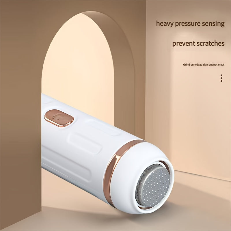 Exfoliador de Pies Portátil Inalámbrico Recargable USB - 2 Velocidades, Diseño Resistente a Arañazos y con Sensor de Presión para Eliminación Suave de Pieles Muertas Beige Claro - Exfoliador Plástico Blanco para Cuidado de Pies Duros y Agrietados, Dispos