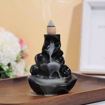 Quemador de Incienso de Resina Negra Elegante con Cascada de Agua y Palitos de Madera - Estilo Clásico, Ideal para Decoración de Halloween en el Hogar e Instalación en el Suelo, Porta Incienso