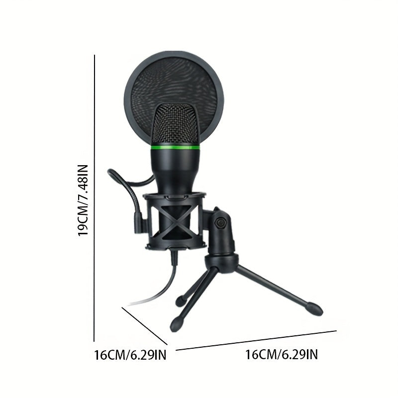 Micrófono de juego de 3,5 mm con alimentación USB, filtro de pop y soporte ajustable - Micrófono de voz con cancelación de ruido para transmisión en vivo, grabación, KTV - Negro, micrófono para juegos, configuración de transmisión, diseño elegante, const