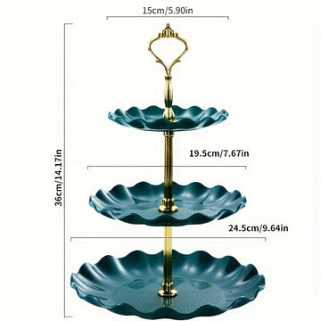 Bandeja de plástico de 3 niveles para dulces, frutas secas o frutas, estilo festivo, ideal para fiestas, bodas, restaurantes y buffets, 1 unidad