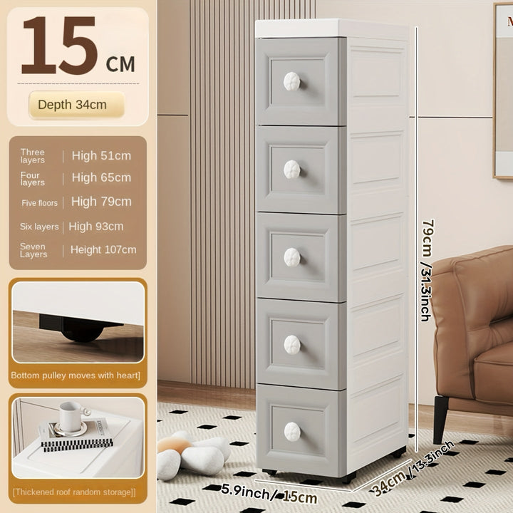 Armario de Almacenamiento Plástico de 5 Niveles y 5 Cajones con Ruedas, Ancho 15/25 cm, Diseño Ahorra Espacio para Oficina o Sala de Estar, Caja Impermeable sobre Rodillos, Fácil Uso, Armarios Portátiles