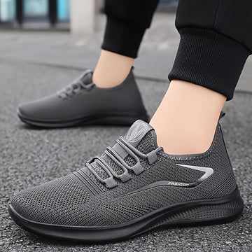 Zapatillas casuales transpirables para hombre - Ligero, antideslizante, con diseño trenzado sólido - Negro, ideal para aventuras al aire libre y entusiastas del fitness, calzado deportivo | Aspecto deportivo | Parte superior de malla transpirable, tejida