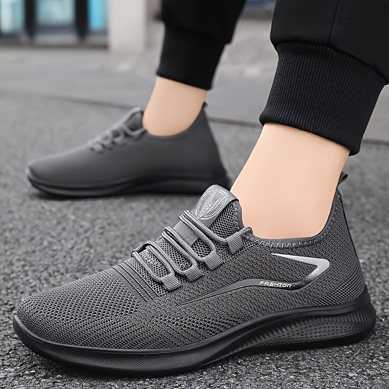 Zapatillas casuales transpirables para hombre - Ligero, antideslizante, con diseño trenzado sólido - Negro, ideal para aventuras al aire libre y entusiastas del fitness, calzado deportivo | Aspecto deportivo | Parte superior de malla transpirable, tejida