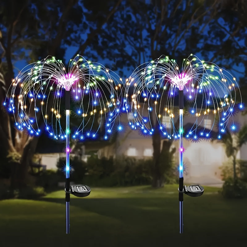 Luces navideñas de jardín solares 4/2/1, luces de fuegos artificiales solares LED 120/240/60, luces exteriores solares de estallido de estrellas brillantes, decoración para patio trasero y porche, regalos, IP44, Luces para césped, ilumina tu jardín