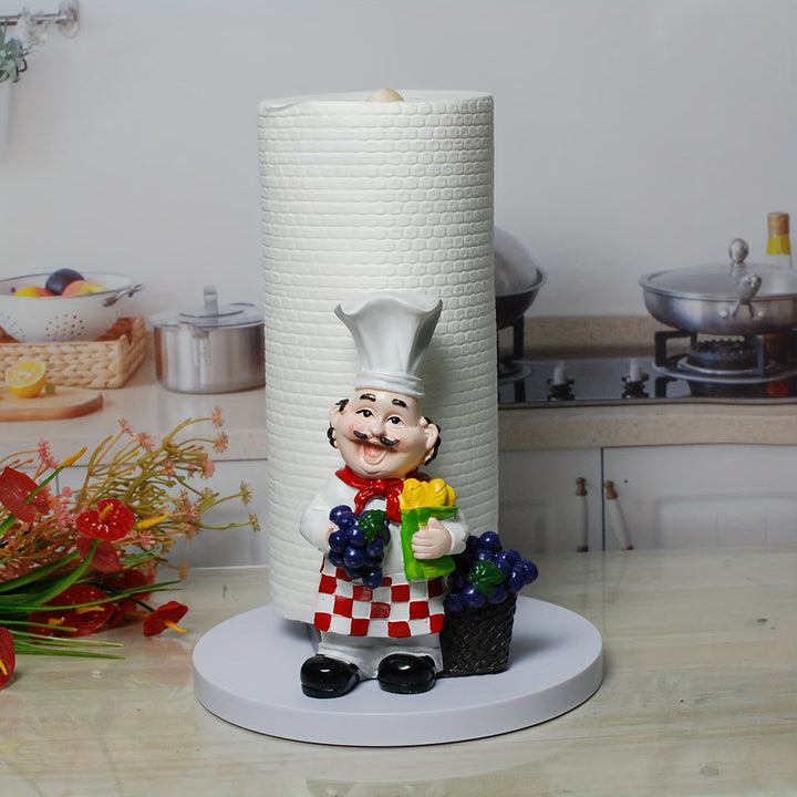 Soporte para Toallas de Papel de Resina con Diseño de Chef y Uva - Montaje en Encimera para Decoración de Cocina y Comedor