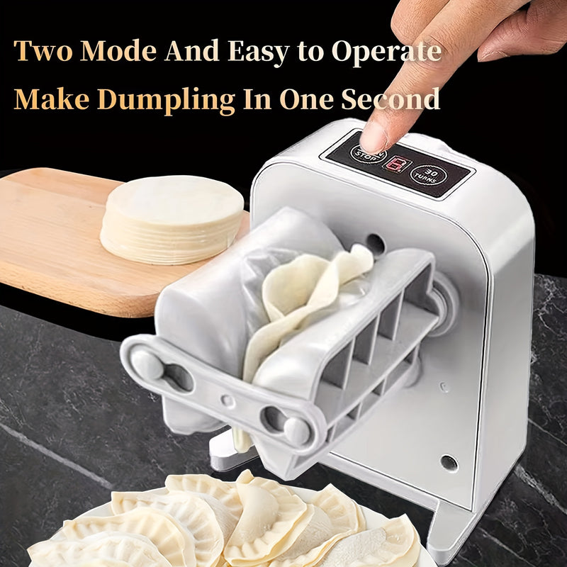 Máquina de dumplings de cabeza única eléctrica, 1pc, Máquina automática de dumplings eléctrica para uso doméstico con 2 modos, Máquina de dumplings recargable, incluye rodillo para relleno de carne, prensa, cortadora, cuchara y pincel.