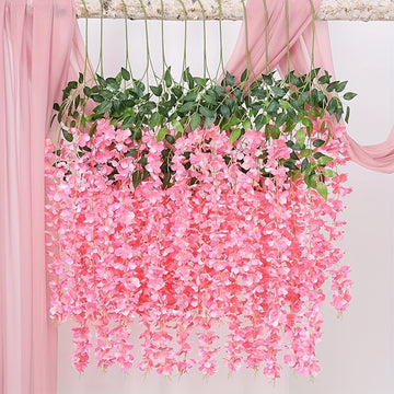 12 Piezas, Flores Colgantes, Decoración Artificial Para Bodas, Guirnalda De Glicina, Exuberantes Enredaderas De Flores De Seda Para Decoración De Bodas Al Aire Libre, Arco De Fondo, Fiesta, Sala, Pared
