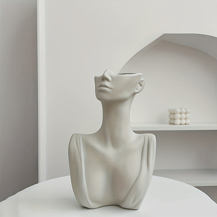 1pc Jarrón Blanco Creativo De Estilo Nórdico Jarrón De Cara Moderno Decorativo Simple Para Oficina Y Hogar