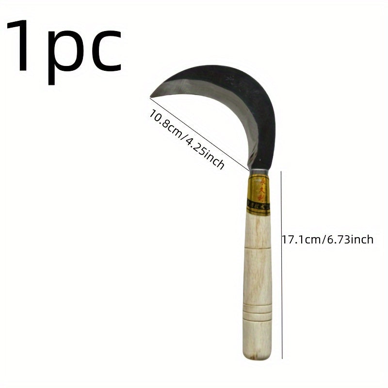 1pc Hoz cómoda de mango de madera, dientes finos afilados, hoja de metal, acero de aleación duradero - Adecuado para el cuidado del césped, al aire libre, corte y corte de cuerda, esencial para jardinería