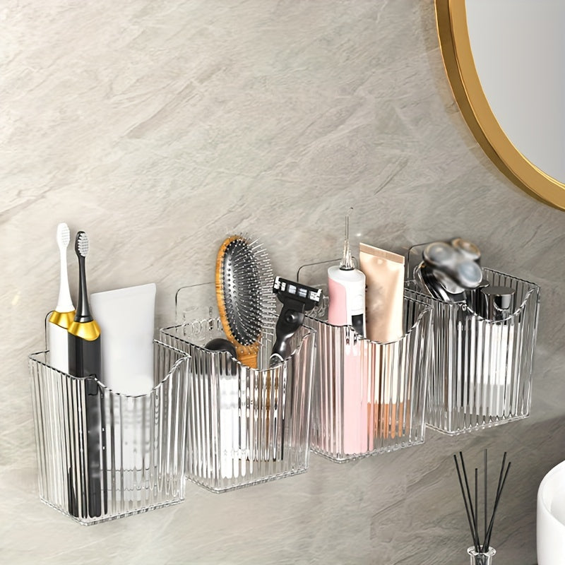 1 Estante De Almacenamiento Para Pasta De Dientes Y Cepillos De Dientes, Caja De Almacenamiento Montada En La Pared, Tubo De Almacenamiento Para Maquinilla De Afeitar, Cesta De Almacenamiento Multifunción Para Baño, Accesorios De Baño