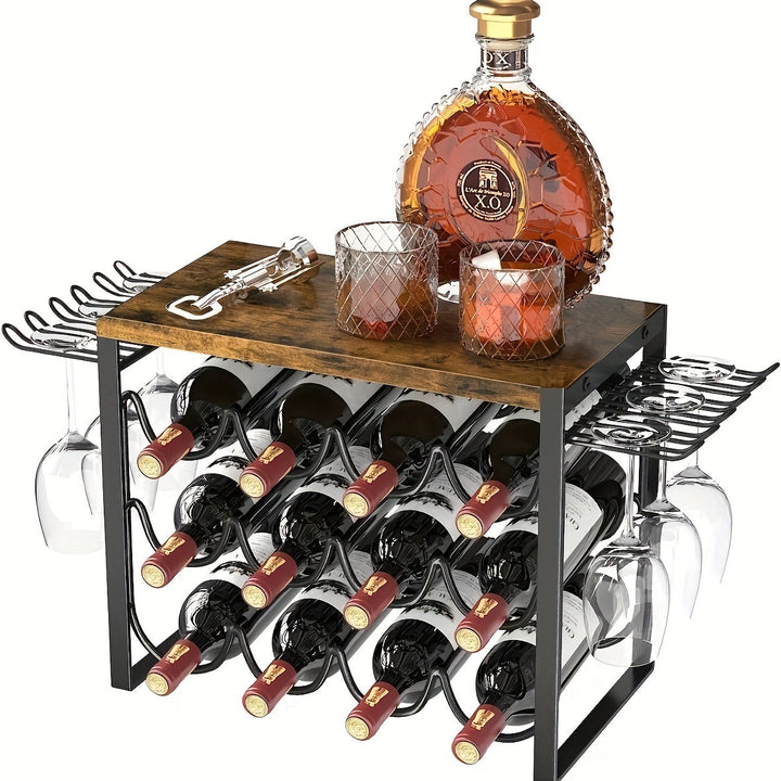 Estilo europeo de hierro forjado para vino tinto en el hogar, decoración de encimera de barra, montaje desmontable, estante de almacenamiento de vidrio y vino rojo (regalo de Navidad)