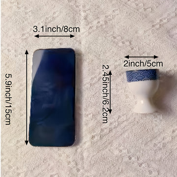 1 Juego/2 Piezas, Taza Para Huevos, Bandeja Para Huevos, Estilo Azul Y Blanco, Color Subrayado, Taza Para Huevos Con Imagen, Para Dieta Diaria, Para Contener Huevos Comestibles, Ideal Para Desayuno, Cena, Etc., Se Puede Usar Para Comidas Familiares, Rega