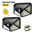 2 piezas de luz solar para pared con sensor de movimiento, 100 LED, portátil para camping, control táctil, iluminación exterior, fácil instalación, sin cables, recargable solar de alta calidad, luces solares para exteriores