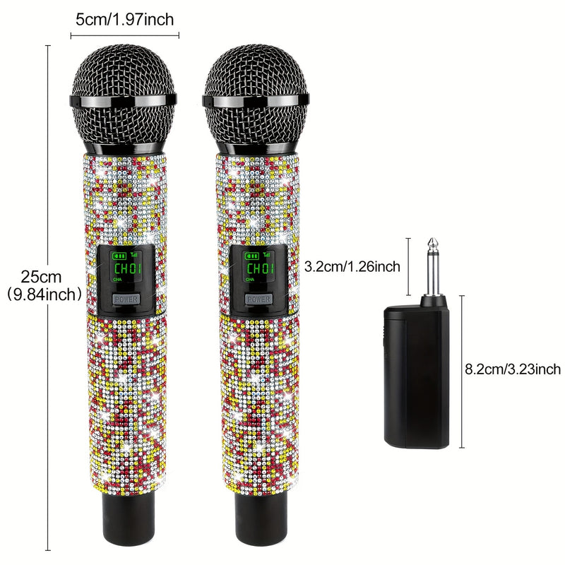Micrófono Dinámico Inalámbrico de Colores Cristalinos, Micrófono y Receptor Recargables, para Karaoke, Canto, Discurso, Bodas