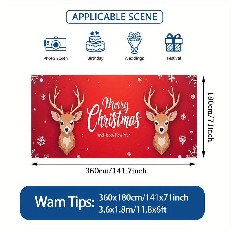 2D Banner de Puerta, 1 Pieza, Banner de Puerta de Renos de Alce Navideño Festivo - Poliéster Duradero, Diseño de Copos de Nieve y Noche Estrellada, Perfecto para Decoraciones Navideñas, Bodas y Celebraciones al Aire Libre, Decoraciones Navideñas