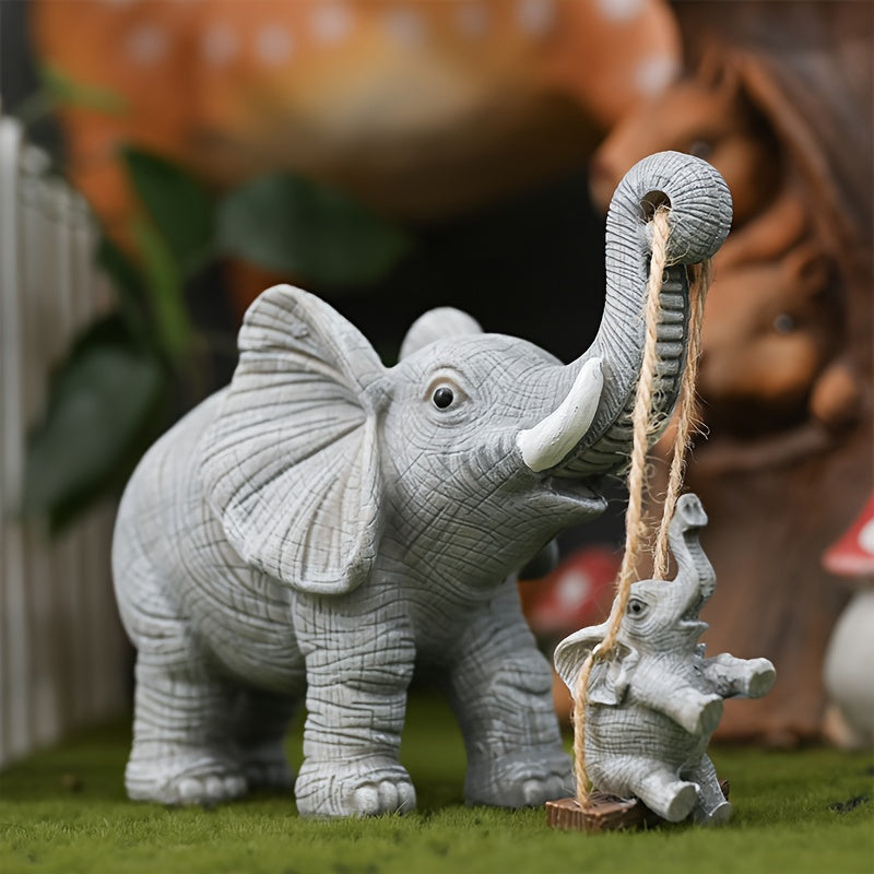 Figuras de elefante de resina con columpio - Estatuas de animales coleccionables de dibujos animados para decoración del hogar - Decoraciones versátiles para interiores y exteriores para todas las fiestas - No se requiere energía