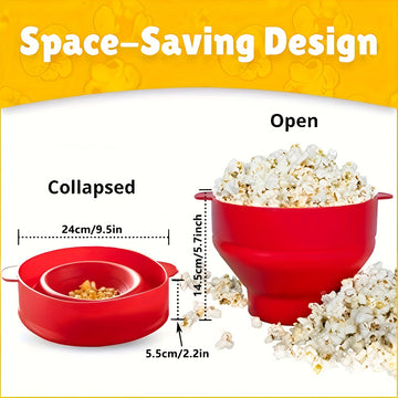 Preparador de Palomitas para Microondas - Tazón de Silicona, Diseño Plegable, Apto para Lavavajillas y Microondas, Gran Capacidad de 3L, Sin PVC Tóxico, Ahorra Espacio para Hogar, Fiestas y Noches de Película - Rojo, Ideal para Uso Familiar, Máquina de P