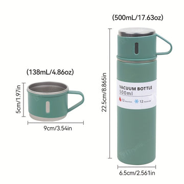 Juego de termos de acero inoxidable, taza térmica aislante de 500 ml/16.9 oz, mantiene bebidas frías o calientes, con taza adicional, para negocios, escuela u oficina