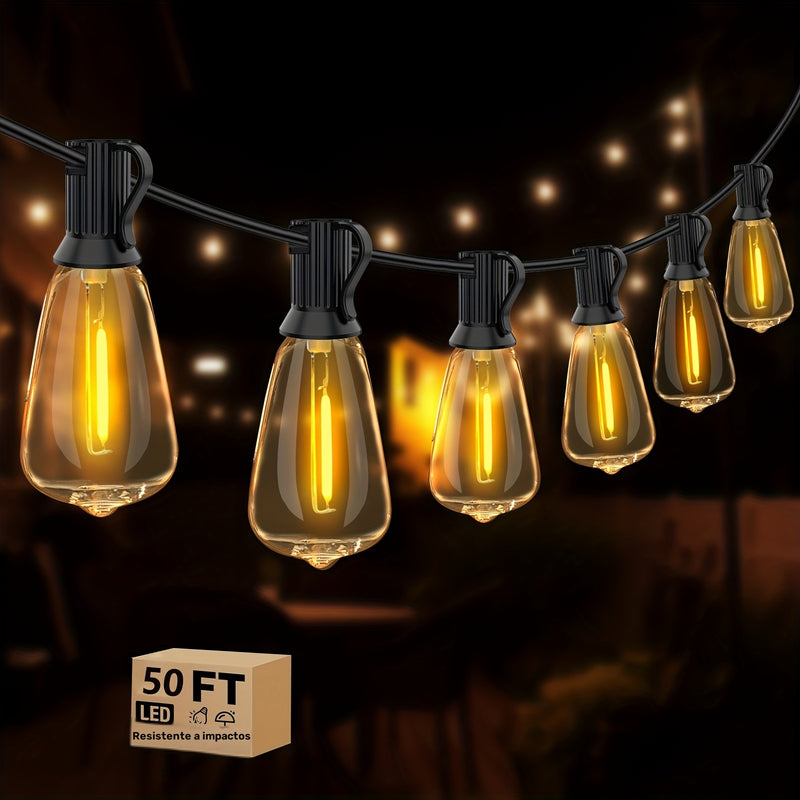 Luces de cadena LED ST38 de 30.48 metros / 15.24 metros / 7.62 metros / 3.96 metros para patio exterior. Colgante impermeable, conectables. Enchufes americanos. Cable . Guirnalda para fiesta terrestre. Para bodas en el jardín, Navidad al aire libre. Deco