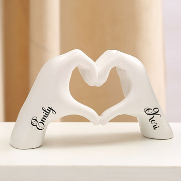 Figurita de resina personalizable con manos de corazón - Texto personalizado "Te amo" - Ideal para decoración del hogar, aniversarios, Día de San Valentín, Día de la Madre, Día del Padre - Uso interior, no necesita energía, lo mejor para Navidad