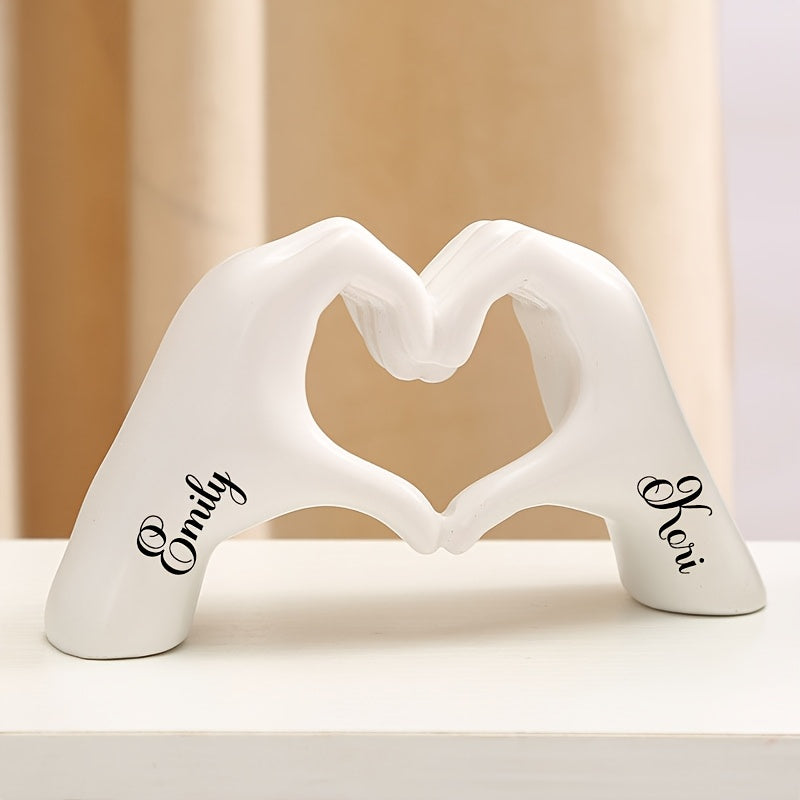 Figurita de resina personalizable con manos de corazón - Texto personalizado "Te amo" - Ideal para decoración del hogar, aniversarios, Día de San Valentín, Día de la Madre, Día del Padre - Uso interior, no necesita energía, lo mejor para Navidad