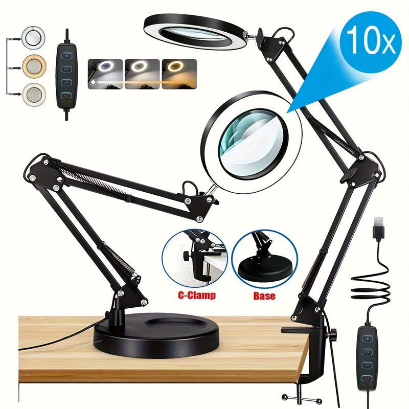 1pc Lupa LED de 10x, Diámetro de 9cm con Brillo Ajustable y Modos de Luz, Incluye Soporte y Base, Ideal para Lectura, Manualidades, Reparaciones, etc