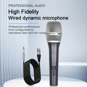 Micrófono dinámico de alta fidelidad profesional con cable XLR incluido, diseño de agarre metálico con interruptor de encendido/apagado, ideal para karaoke, canto, discursos públicos, juegos, micrófono de karaoke. Micrófono profesional. Micrófono de meta