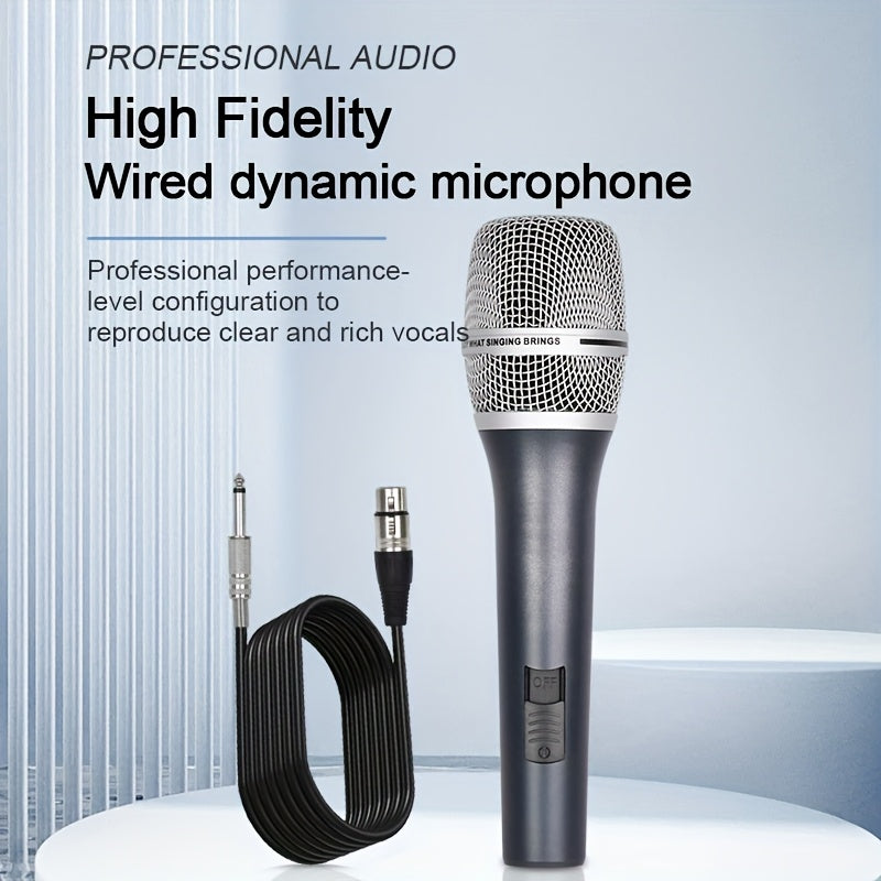Micrófono dinámico de alta fidelidad profesional con cable XLR incluido, diseño de agarre metálico con interruptor de encendido/apagado, ideal para karaoke, canto, discursos públicos, juegos, micrófono de karaoke. Micrófono profesional. Micrófono de meta