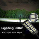 1 lámpara de calle solar, 504×6500K LEDs con lente. Luz automática de puesta de sol a amanecer alimentada por energía solar para estacionamientos; sensor de movimiento de ángulo amplio y farola controlada a distancia. Ideal para iluminación comercial/cor