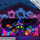 Una figura de calabaza vibrante de tamaño grande que brilla bajo luz UV, perfecta para Halloween. Esta decoración de puerta de garaje de poliéster sirve varios propósitos festivos y es adecuada para decorar el hogar y el jardín. Es fácil de colgar (la im