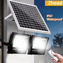 Luz solar LED de alta luminosidad con doble cabeza, luces de jardín al aire libre con panel solar de aluminio, adecuado para jardines.