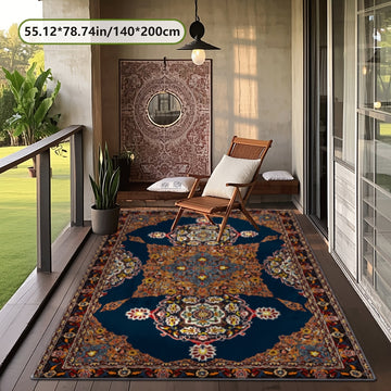 Alfombra Decorativa de Terciopelo Diamante Dorado + Base Antideslizante Plástica, Estampado 2D con Patrón Tradicional Exquisito, Estilo Clásico para Picnics, RVs, Balcones, Terrazas y Camping, Uso en Interiores y Exteriores, Varios Tamaños Disponibles