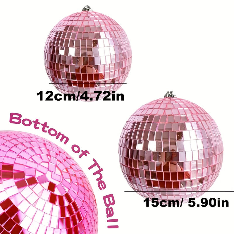 Esfera de Discoteca Espejo - Bola de discoteca rosa con cuerda para colgar, adecuada para fiestas grandes, cumpleaños y diseños de bodas, muy adecuada para clubes de DJ, decoración del hogar y escenarios en vivo con anillo para colgar, fácil instalación,