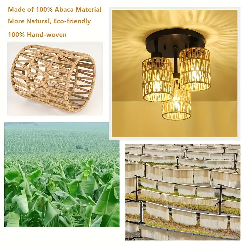 4-Pack Sombrillas de Lámpara de Rattan Rústico, Cubiertas de Luz de Cilindro Tejidas a Mano para Lámparas de Pie, Pendientes, Araña, Sconces de Pared - No se Necesita Electricidad ni Batería