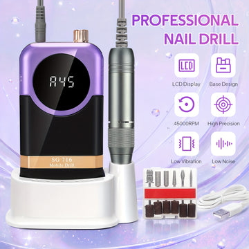 Fijas de uñas eléctricas de 45000 RPM, pulidor de esmalte de uñas inalámbrico, recargable, ruidoso bajo, para manicura, salón de belleza.