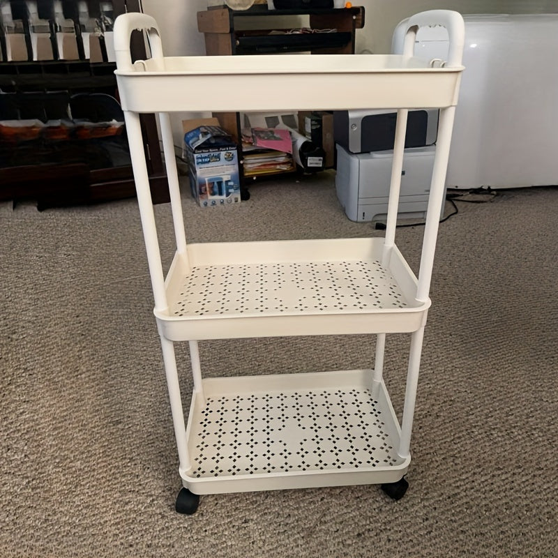 Carrito Organizador de Almacenamiento Multinivel - Plástico Duradero, Fácil de Mover, Ideal para Cocina, Baño, Dormitorio - Blanco y , 2D Plano