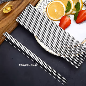 1/5 par de palillos de acero inoxidable, palillos antideslizantes para Sushi, palillos de Metal para comida japonesa y coreana, juego de cubiertos de cocina
