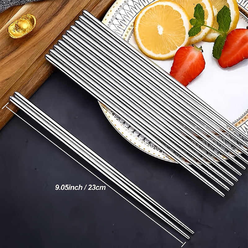 1/5 par de palillos de acero inoxidable, palillos antideslizantes para Sushi, palillos de Metal para comida japonesa y coreana, juego de cubiertos de cocina