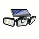Lámpara de pared solar de 74 LED con tres brazos, iluminación ajustable de múltiples ángulos para patios al aire libre, iluminación activada por humanos y caminos - Impermeable IP65, batería de litio, instalación fácil, iluminación al aire libre | Lámpar