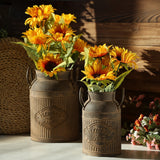 2 piezas Jarrones de metal vintage, Cubos de flores de granja rústica, forma cilíndrica, Centros de mesa decorativos de metal para decoración del hogar