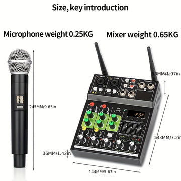 Máquina de 4 vías con micrófono inalámbrico profesional con ecualizador USB inalámbrico con efectos DSP para presentaciones en casa, escenario y KTV GT4