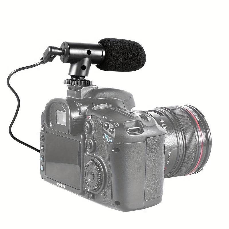Cámara de micrófono universal negro, patrón de polarización unidireccional, conector de 3,5 mm, alimentación cableada, con montura de choque y protector antiviento, para DSLR, transmisión en vivo, videoconferencia