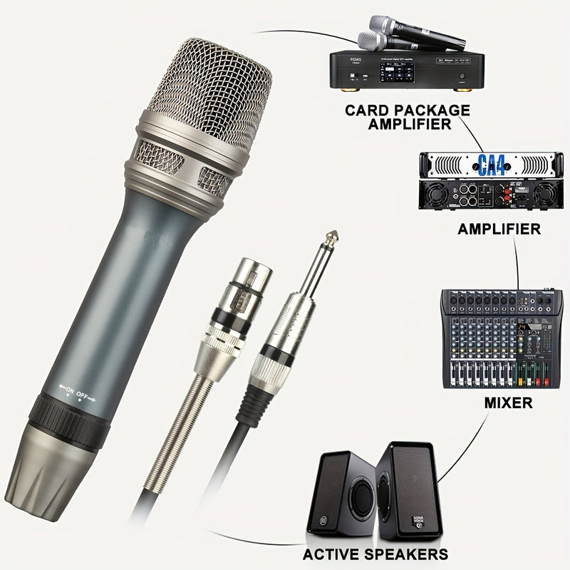 Micrófono Vocal Dinámico Profesional - Cardióide Unidireccional, Portátil con Encendido/Apagado para Interruptor & Cable XLR de 177in a 1/4'' - Azul Marino