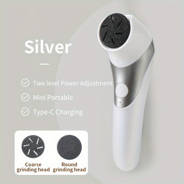 Kit de Cuidado para Pies Portátil con Carga USB - Exfoliador Eléctrico de Dos Cabezales, Herramienta para Pulido y Eliminación de Piel Gruesa en Beige Claro, Cabezas Reemplazables