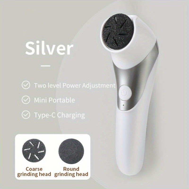 Kit de Cuidado para Pies Portátil con Carga USB - Exfoliador Eléctrico de Dos Cabezales, Herramienta para Pulido y Eliminación de Piel Gruesa en Beige Claro, Cabezas Reemplazables